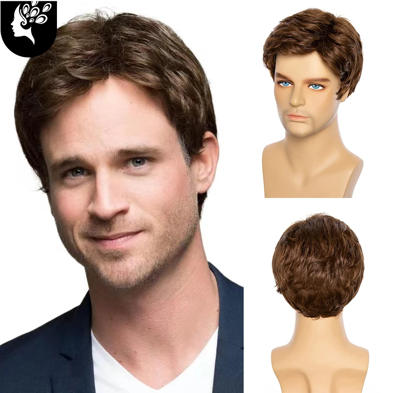 

Short Dark Brown Synthetic Hair Wigs Natural Pixie Cut Toupee Straight Wave Heat Resistant Fiber For Male Men Cosplay Daily Wigs