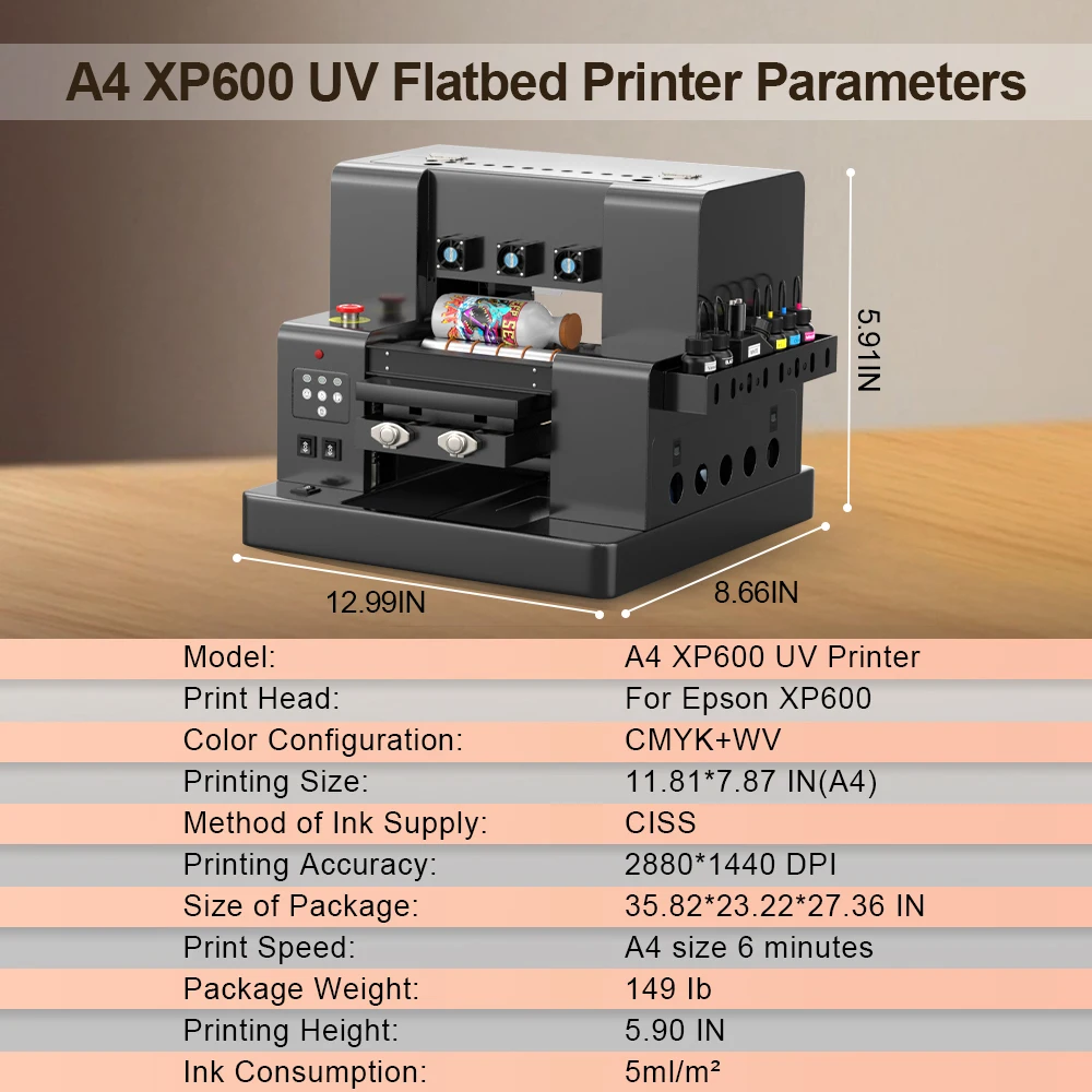 A3 UV Printer XP600 UV Flatbed Printing Machine A3 UV DTF Printer For Pen Bottle Wood UV Flatbed Printer A3 UV DTF Sticker Print