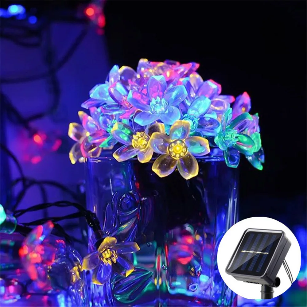 Solar-Powered Cherry Blossom Fairy Lights - Waterproof Outdoor Garden Decorations