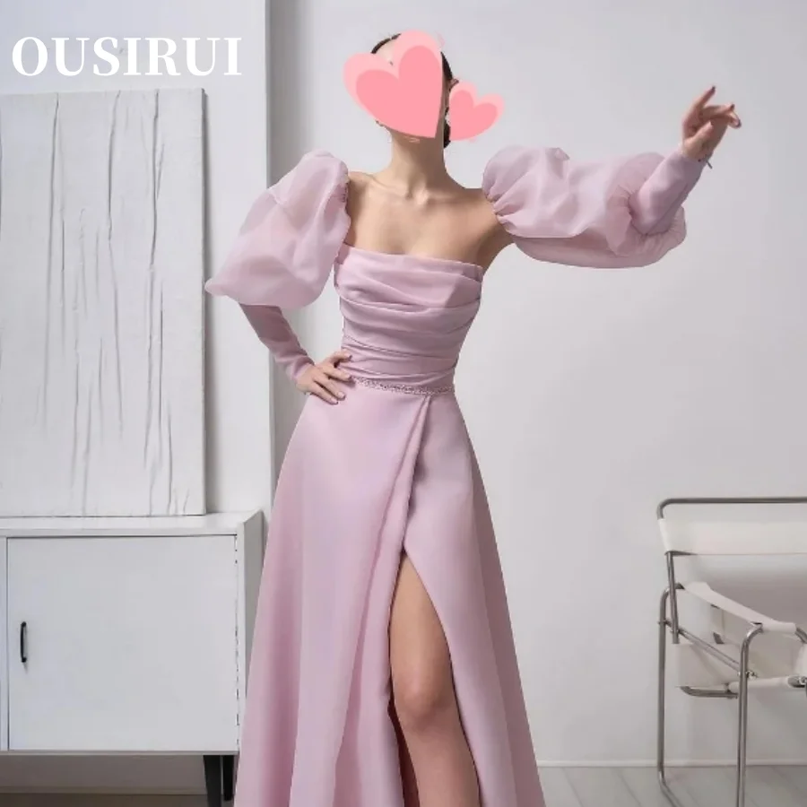 

OUSIRUI Customize Formal Occasion Prom Dress Evening 2024 Elegant Vintage Sweet Pink Beading Ruffle Strapless Party Gowns