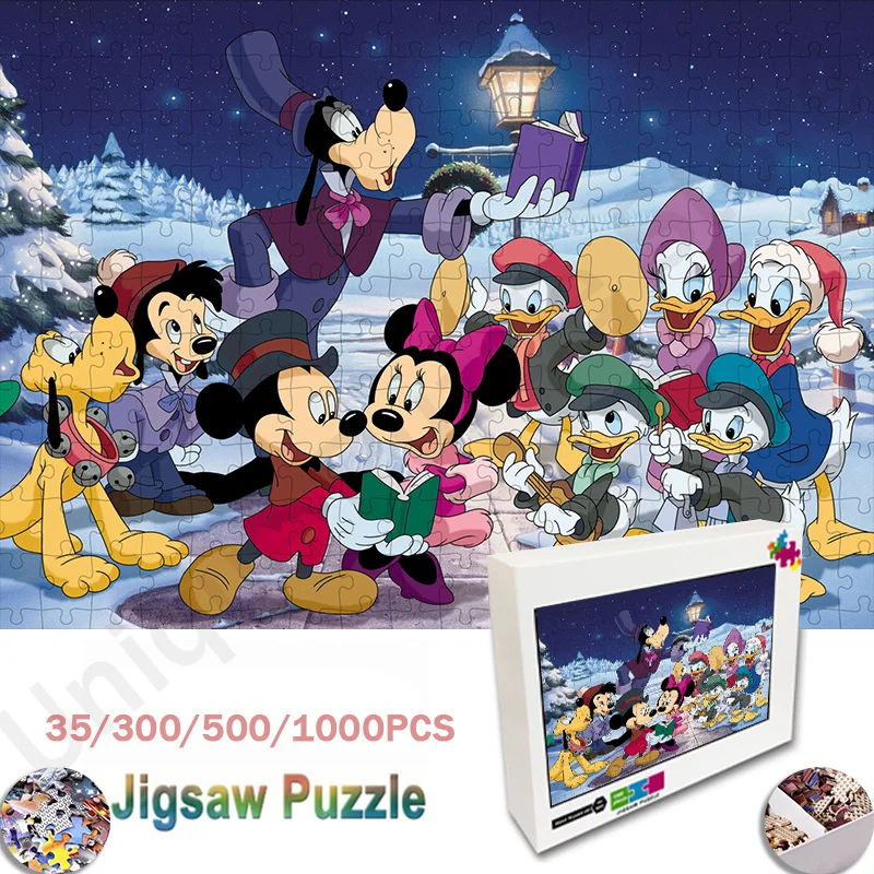 Disney Mickey Mouse Jigsaw Puzzle 35 300 500 1000 Pcs Jigsaw Puzzle Educational Toy for Kid's Christmas Gift Funny Family Games logical spatial thinking training parent child interaction gift find location game educational toys maze family kids games