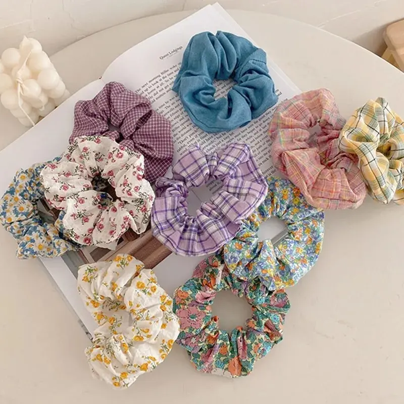 Small Fresh Crushed Lattice Hair Band Fashion Cloth Tie Hair Leather Band Mori Girl Department Cute Headdress 10 Pcs