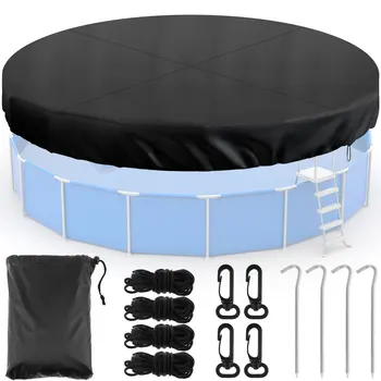 Round Pool Cover with Drawstring Design Sturdy 210D Oxford Cloth Waterproof Dustproof Outdoors Inground Pool Cover Protector 1