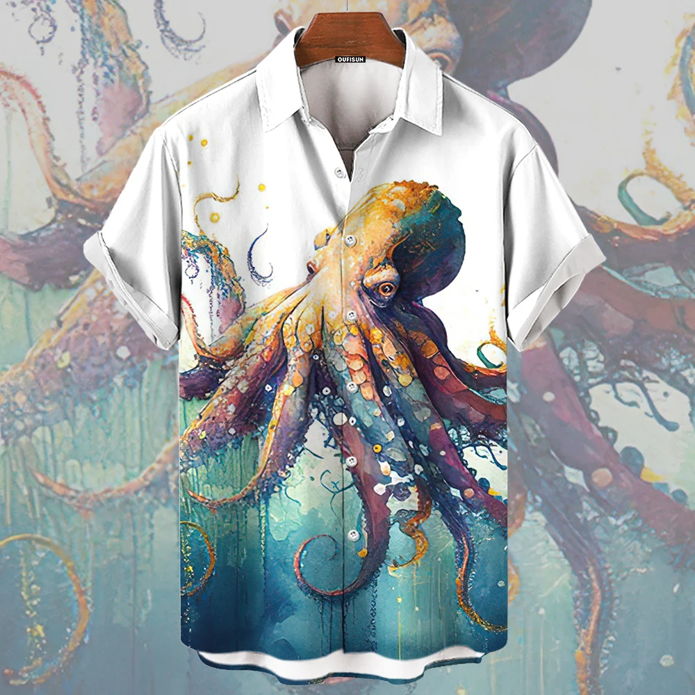 3d Printed Marine Life Octopus Pattern Summer Men's Casual Short-sleeved Shirt Street Hip-hop Trend Tops Oversized T-shirt S-5XL 2