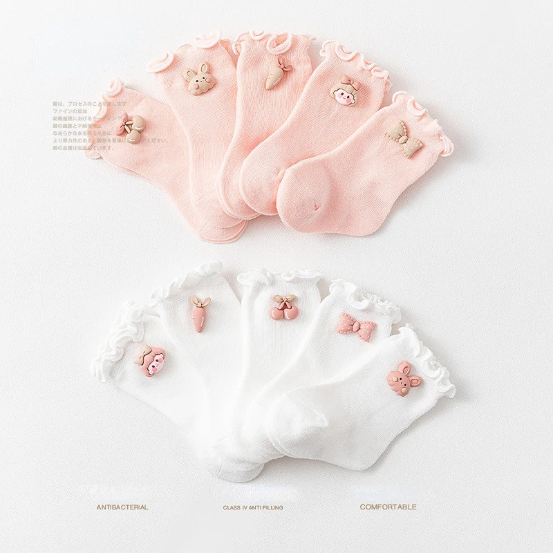 

Korean Pink White Princess Ruffle Socks Kawaii Cartoon Middle Tube Loose Socks Newborn Infant Toddler Baby Socks 1-3years Old