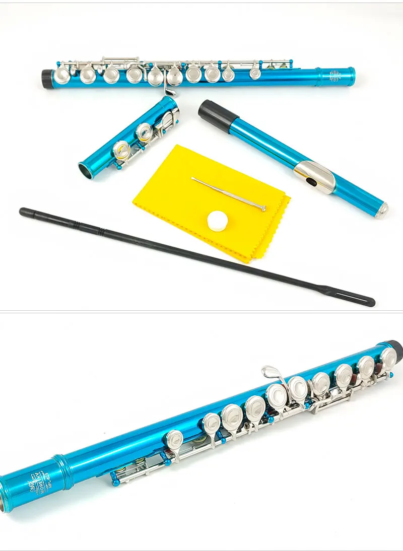 

Flute 16-hole closed-hole C key nickel-plated sea blue with E key MFL-603
