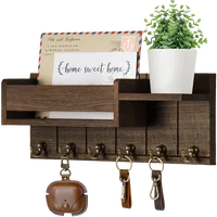 Decorative Key Rack and Mail Organizer with 6 Key Hooks Rustic Wood Key Holder Wall Mounted with Shelf for Living Room Enterway 2