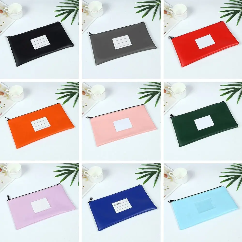 

With Label Bank Deposit Bag Bank Money Bag Pouch Leather With Zipper Cosmetic Pouch Wallet Cosmetics