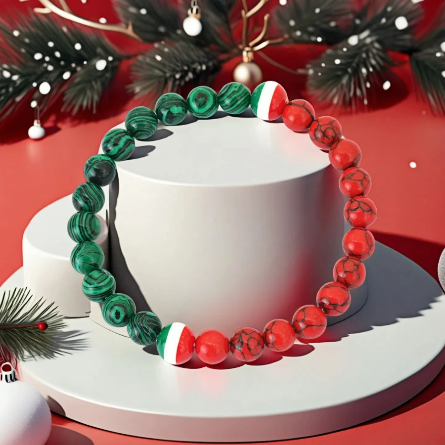 Malachite Red Howlite Stone Beaded Bracelet for Men