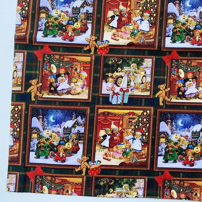 Рождественская хлопковая ткань Bear family для шитья и квилтинга Рождественский узор