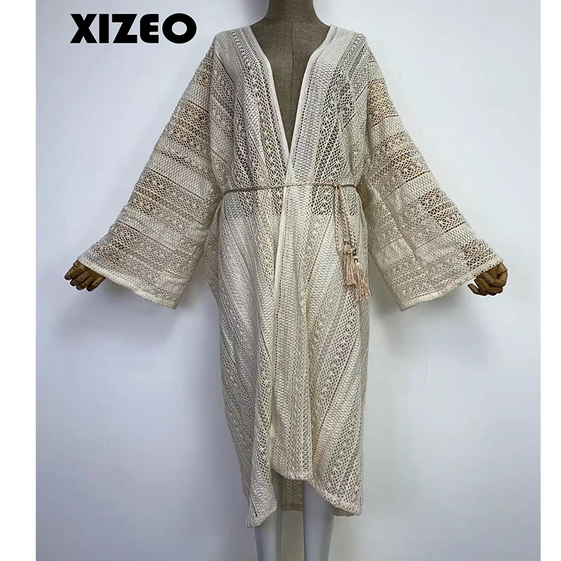 XIZEO 여름 해변 커버 업 여성 가디건, 섹시한 보호 아프리카 휴일 파티, 긴팔 실크 느낌 로브, 기모노 카프탄, 패션