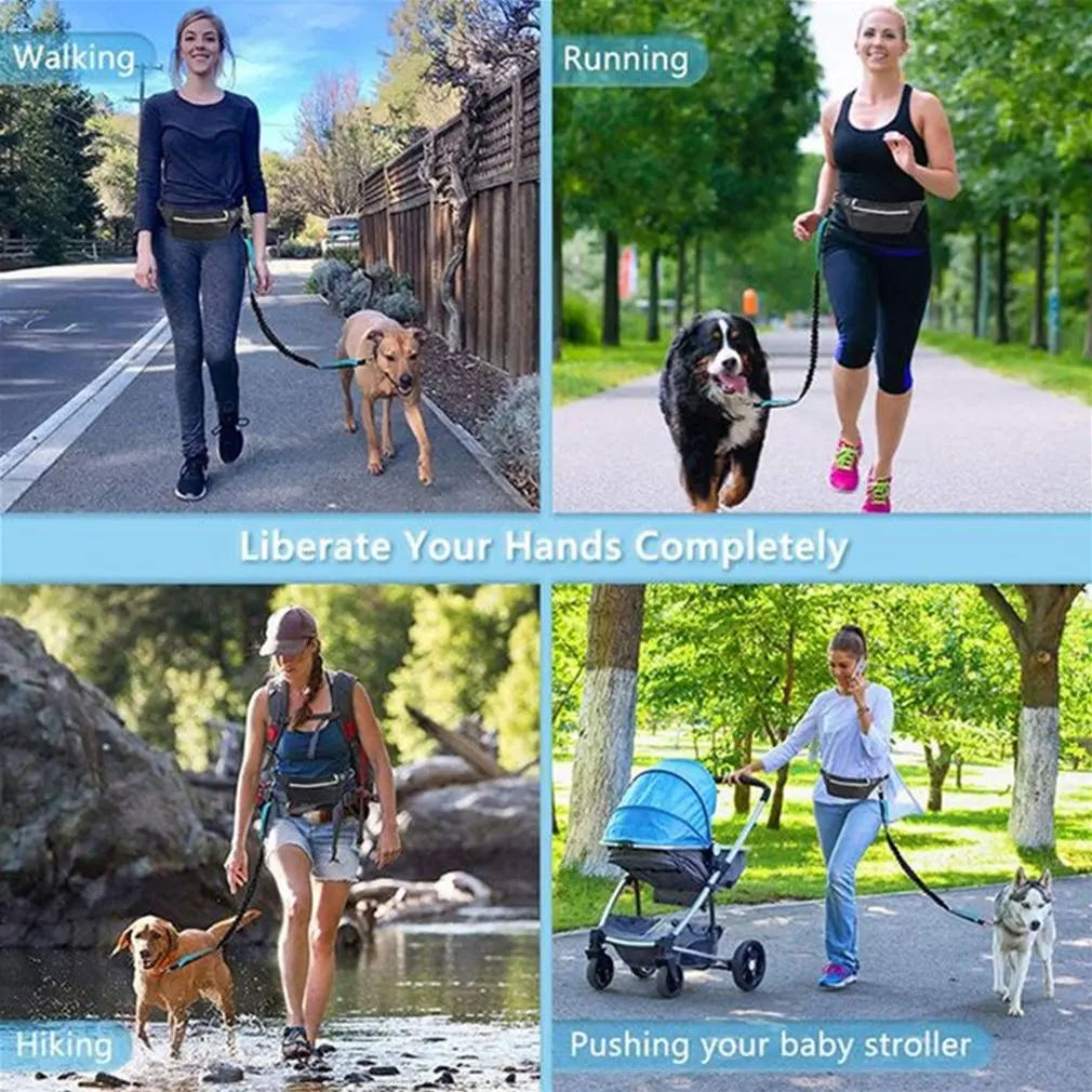 Hands Free Dog Leash for Running Walking Reflective Leash with Waist Bag Retractable Elastic Belt Dog Traction Rope Pet Products