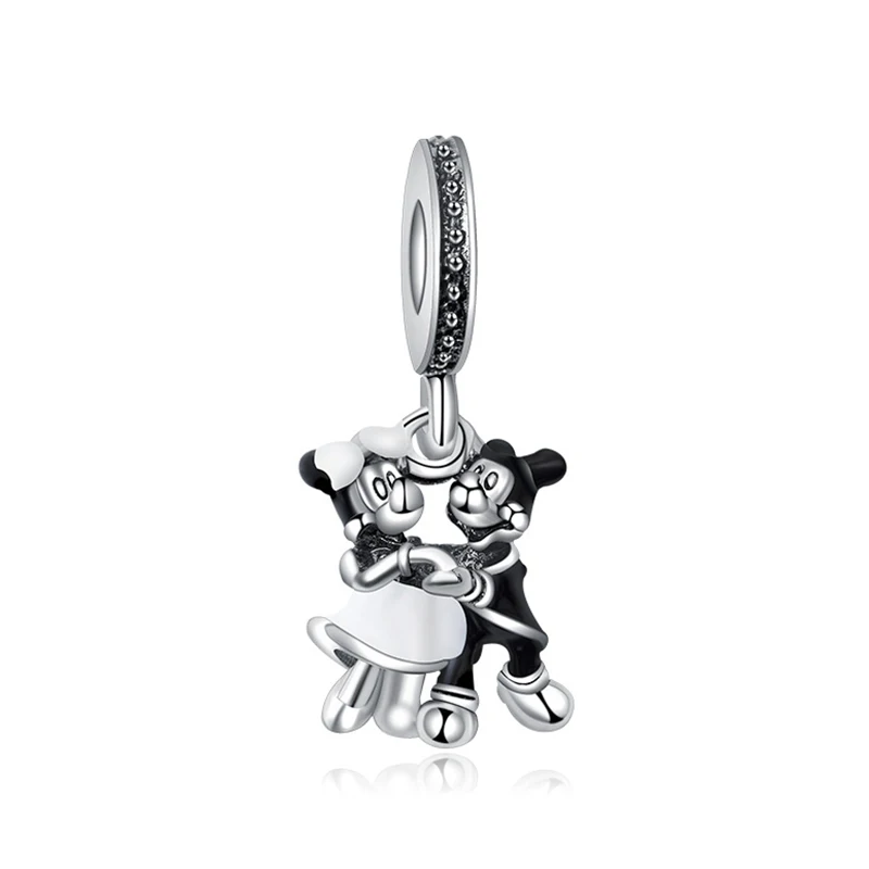 

Black White Enamel Dancing Minnie Mickey Mouse Pendant Charms for Bracelet Women Jewelry Disney Beads Pan Bangle Accessories DIY