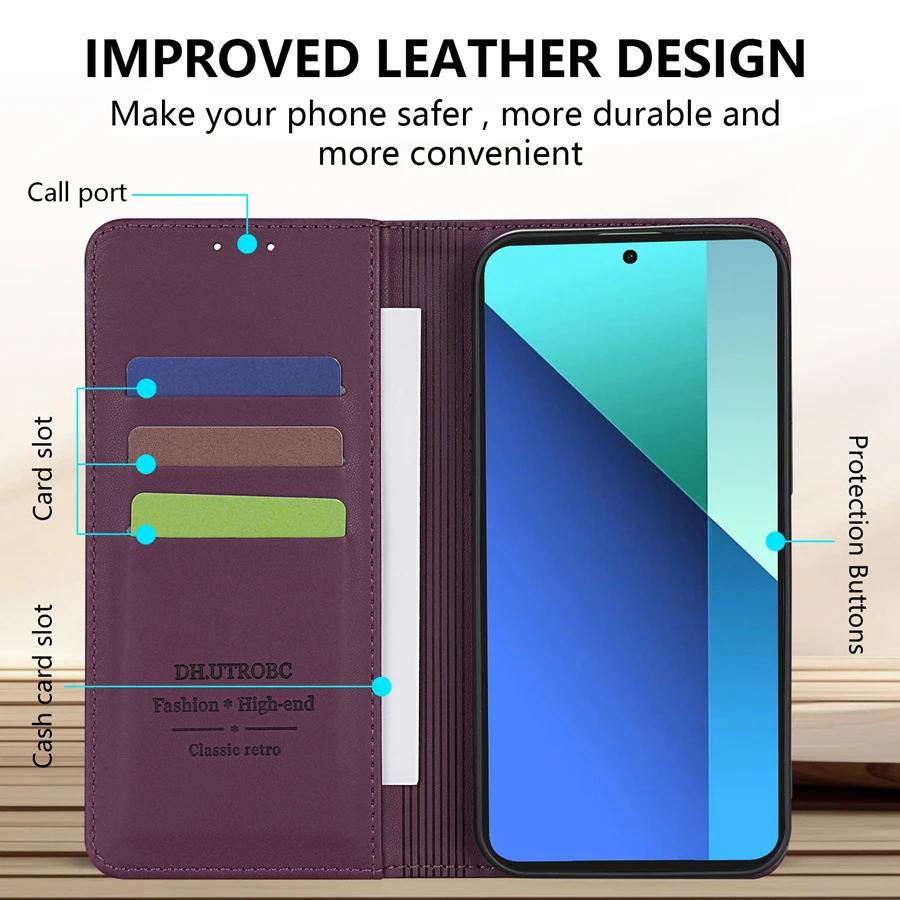 Brieftasche Hautfreundliche Kartensteckplatz Starke magnetische Flip-Ledertasche für Xiaomi 13T 11T Poco X6 C65 X5 Redmi 13C 12 12C 10C 9A 9C 9T – Detail 19