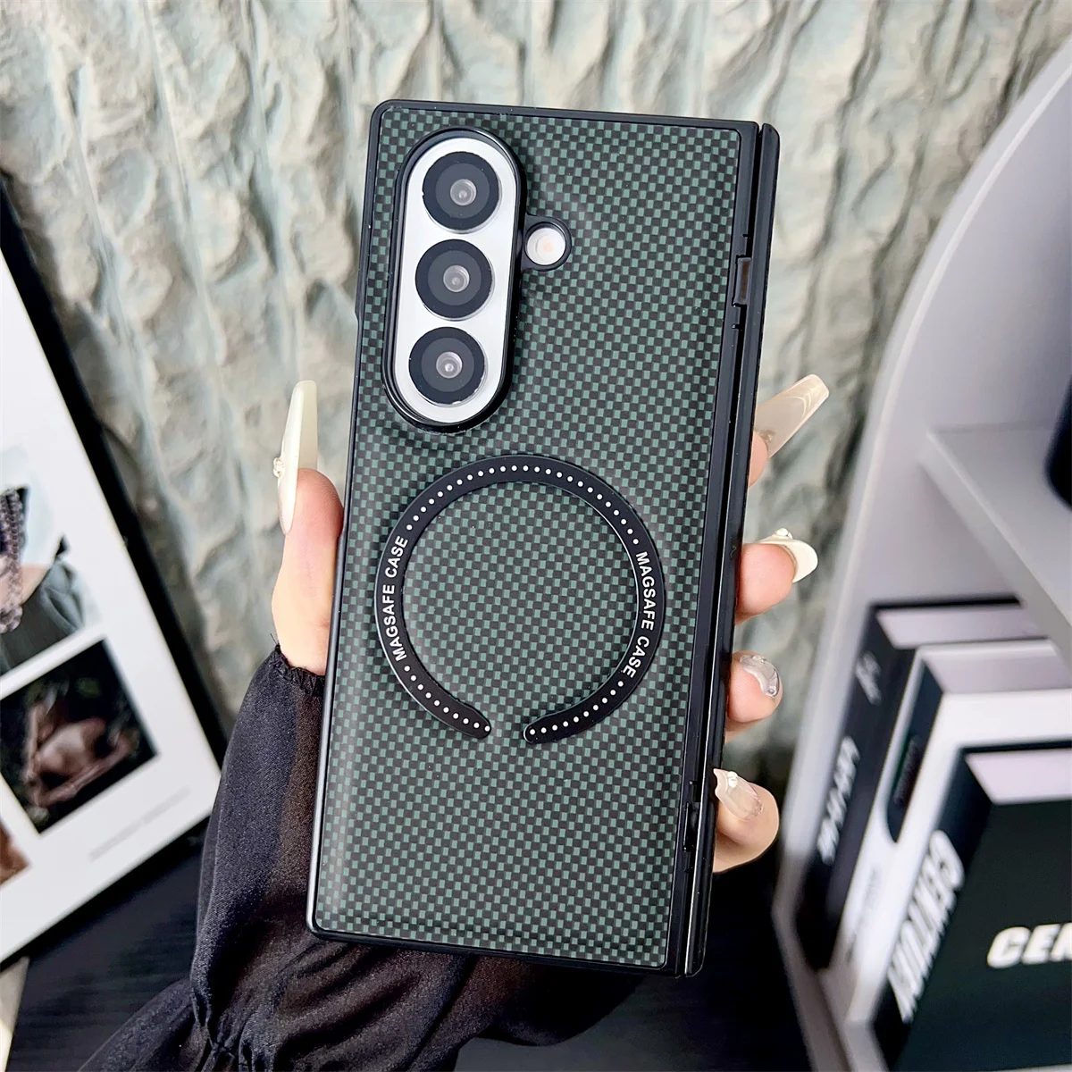 Carbon Fiber Magnetic Phone Case with Magsafe Wireless Charging and Hinge Protection
