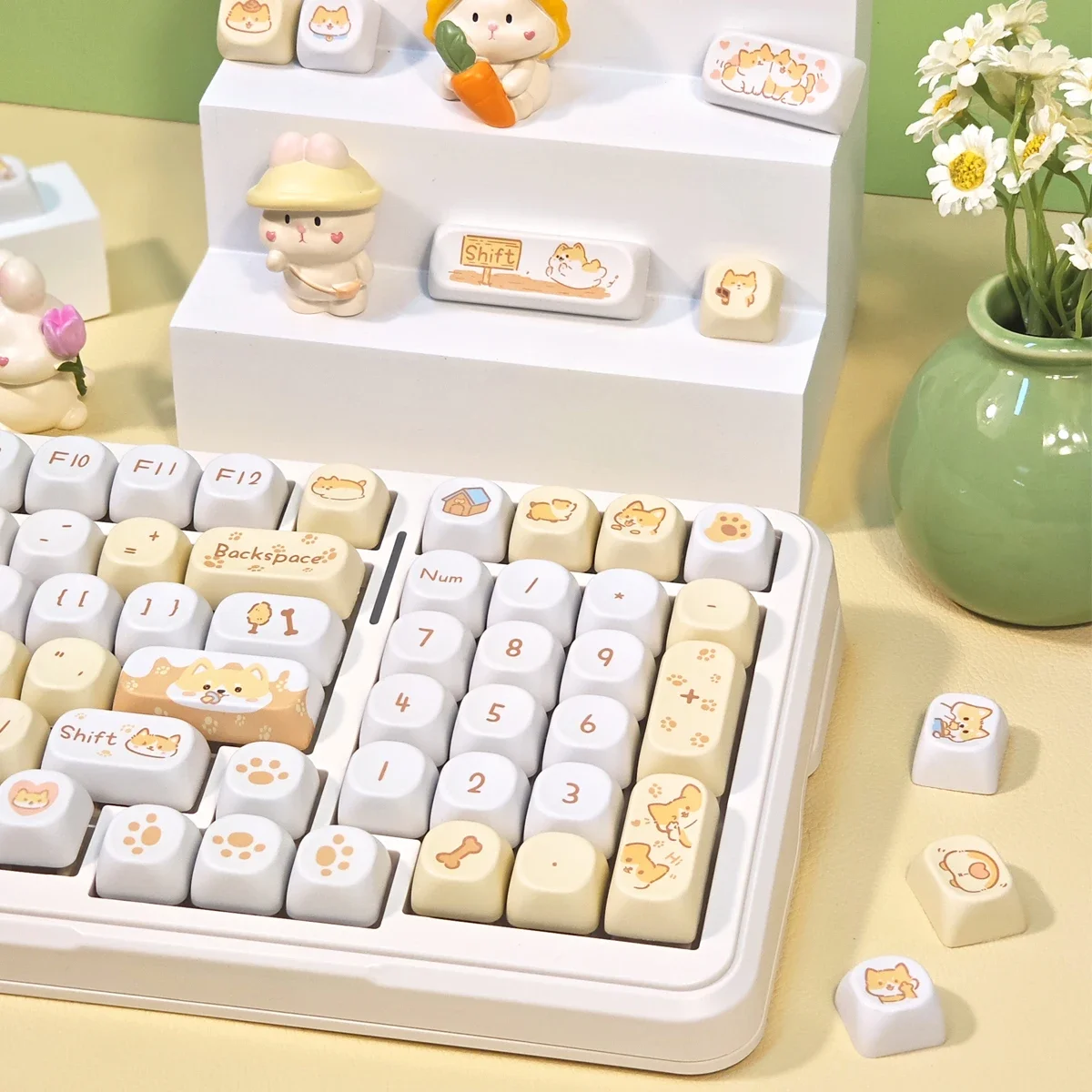 95 키 MOA 프로필 노란색 강아지 테마 키 캡 PBT 열 승화 기계식 키보드 키 캡용 맞춤형 귀여운 키 캡