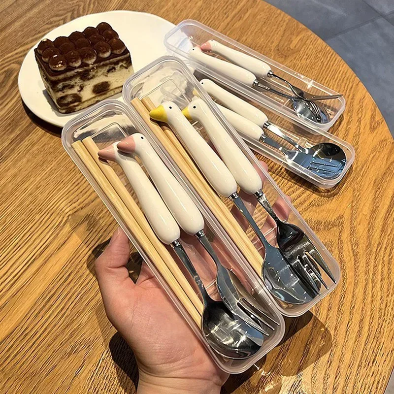 Children Cartoon Animals Cutlery Stainless Steel Set with Box cutlery set picnic cutlery set stainless steel cutlery set picnic tableware camping cutlery set