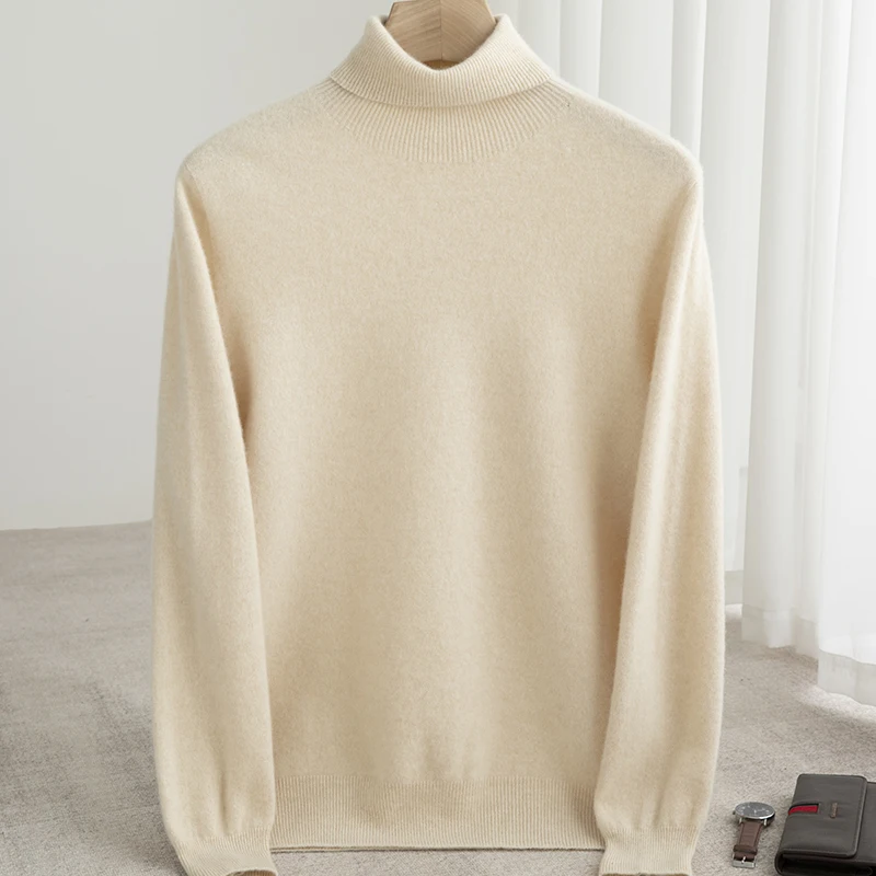 Men's Turtleneck 100% Merino Wool Sweater Men 2024 Autumn and Winter Large Size Loose Knitted Sweater Keep Warm Top Men Jumper 6