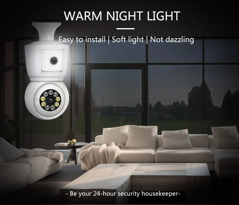 ICSEE 4K 8MP E27 Bulb WiFi Camera Dual Lens Dual Screen Auto Tracking Two Way Audio Color Night Vision 4MP Surveillance Camera 6