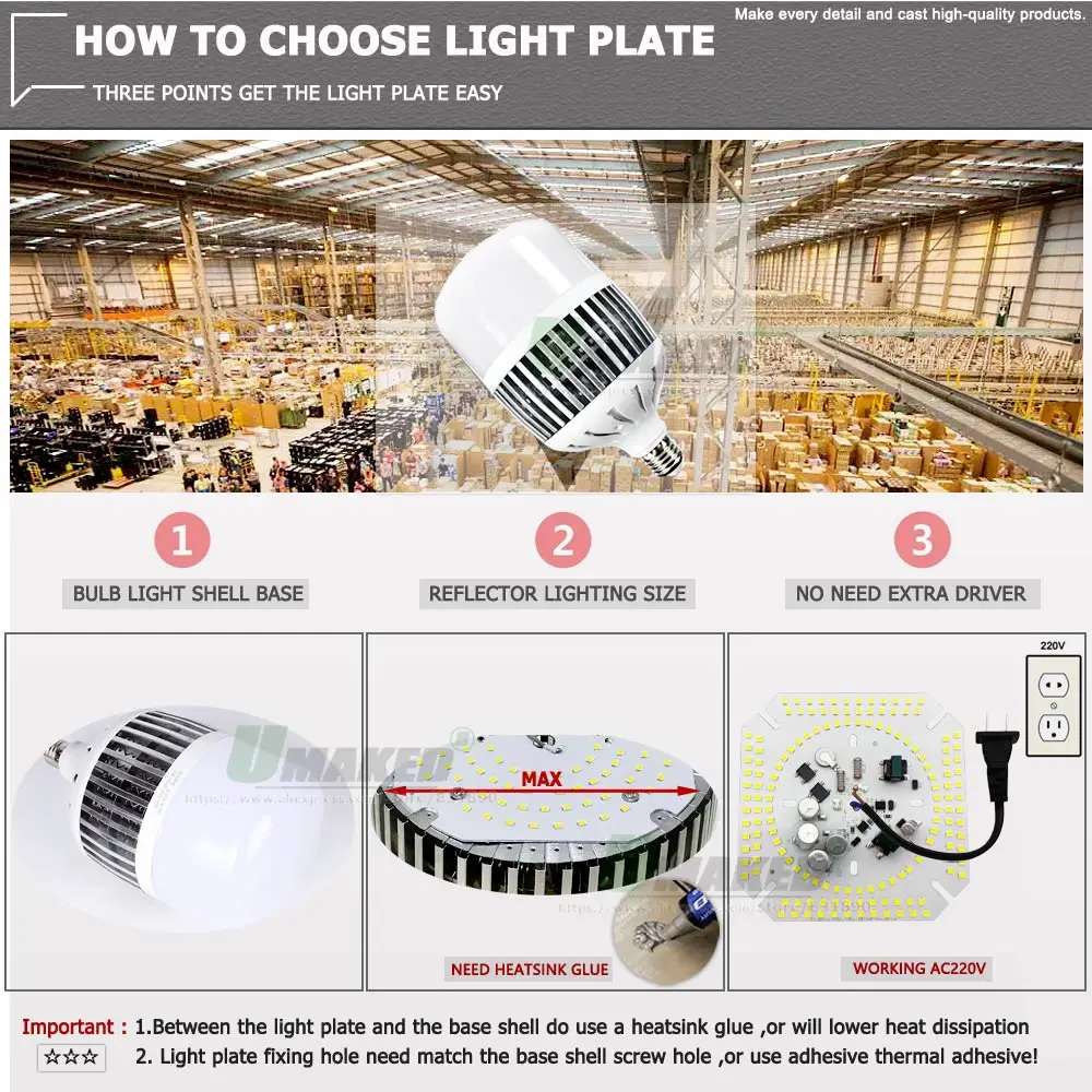AC220V LED DOB 빛 PCB 플레이트 50W 80W 100W 150W IC 드라이버 고전력 전구 램프에 대 한 깜박임 조명 소스 패널 없음 DIY 교체
