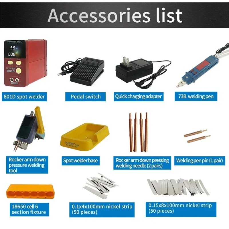 801D Spot Welder Machine Pulse Current Spot Welding Machine for Lithium Iron Phosphate Battery 0.3mm Nickel Welding 0.05-0.4mm 5