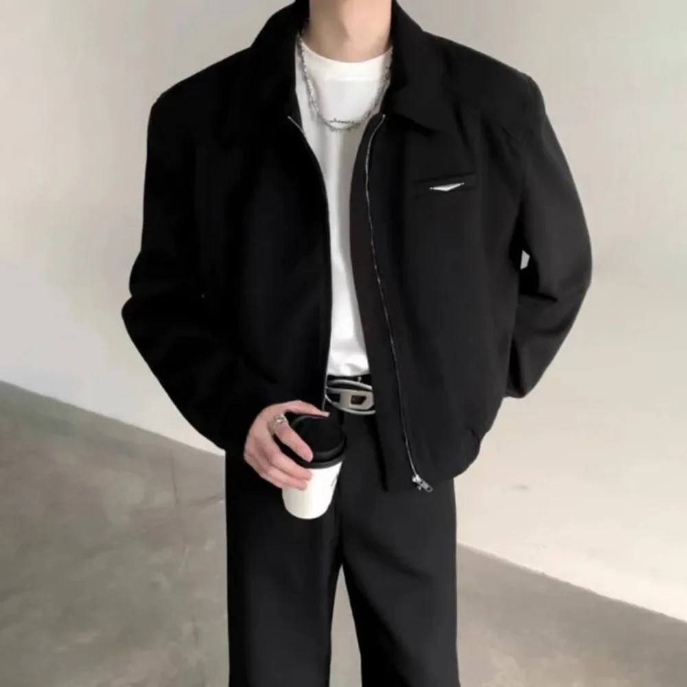 Mens Jacket Shoulder Pad Casual Jacket Autumn American Elegant All-Match Simple Long Sleeve Baseball Men'S Clothing