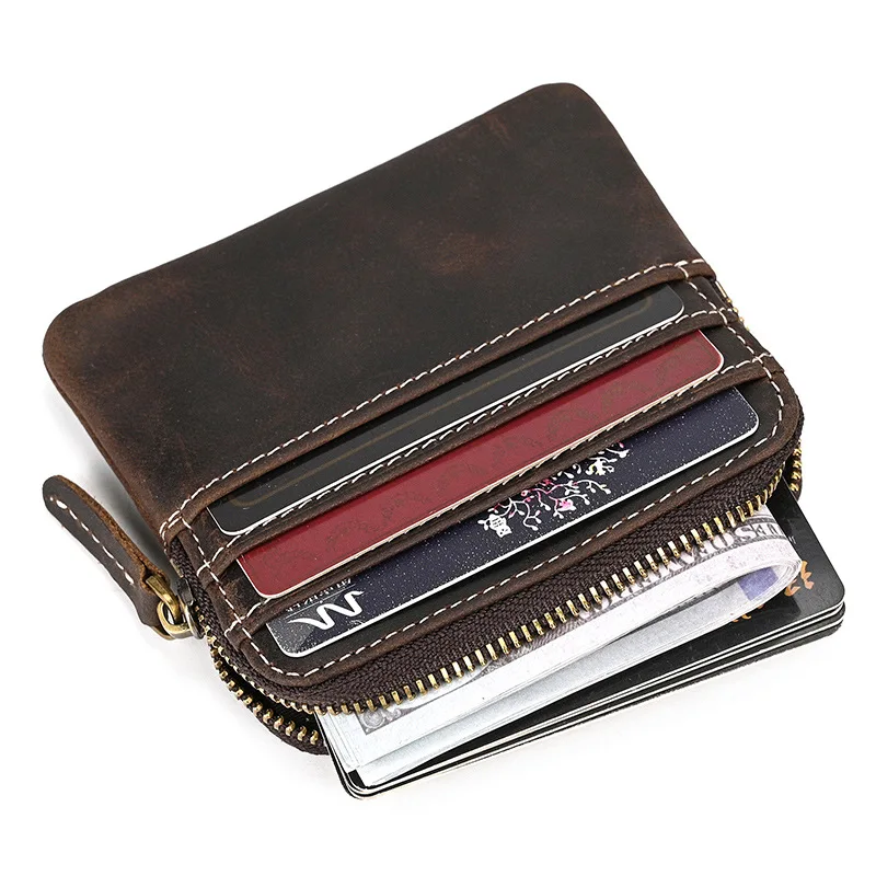 

Foldable Man Luxury Business Short Wallet Coin Purse Credit ID Card Holder Frosted Genuine Leather Billfold Vintage Rfid Bag