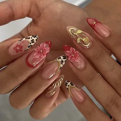 Almond - Shaped Strawberry French Design False Nails - 24 - Piece Wearable Art Set (25)