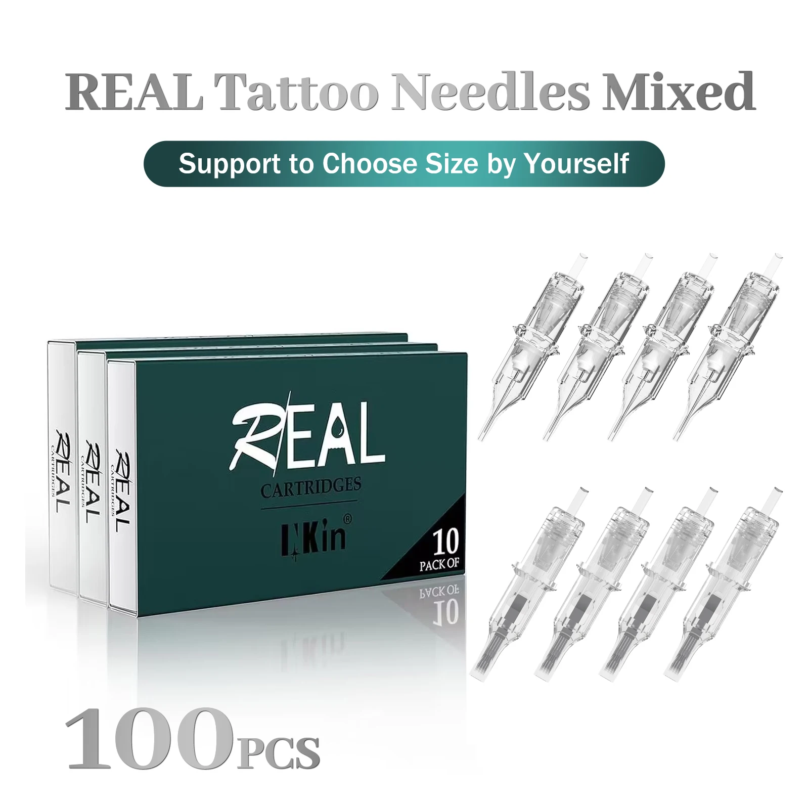 100Pcs Mixed INKIN Real Cartridge Tattoo Needle Kits RL RS M1 RM Permanent Makeup for Tattoo Pen Machines