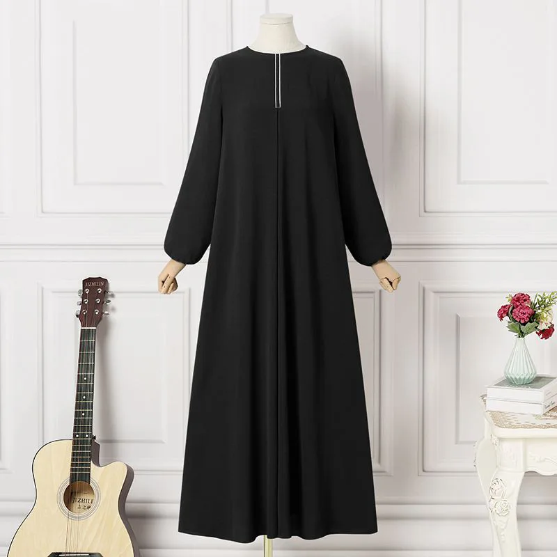 Black Dresses For Muslim Women Long Sleeve Abaya Ramadan Elegant Wear Summer Winter Vintage Loose Comfortable Robe