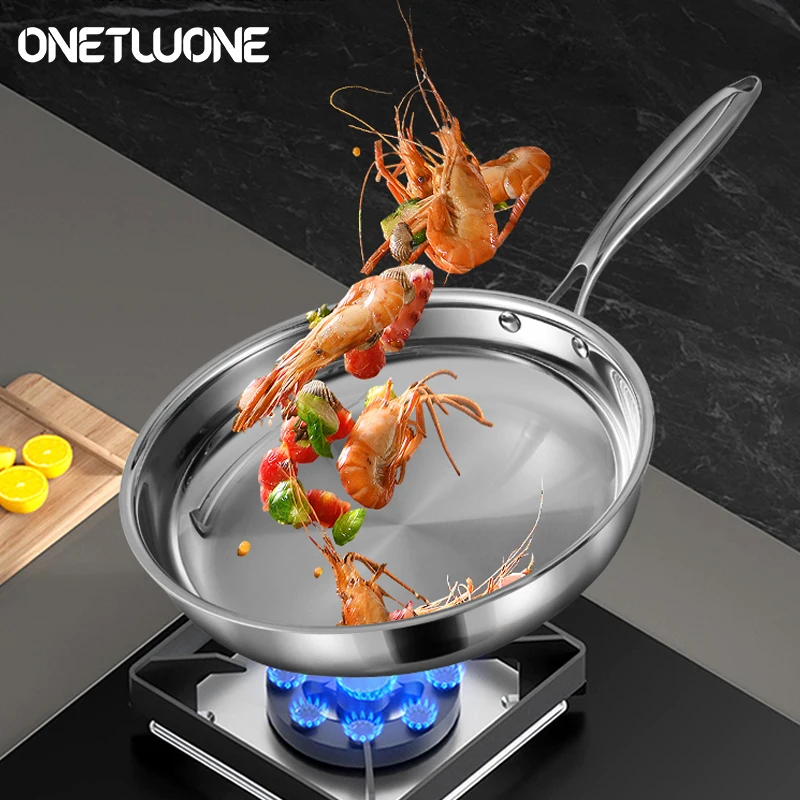 Frigideira de aço inoxidável 304, frigideira sem revestimento estilo ...