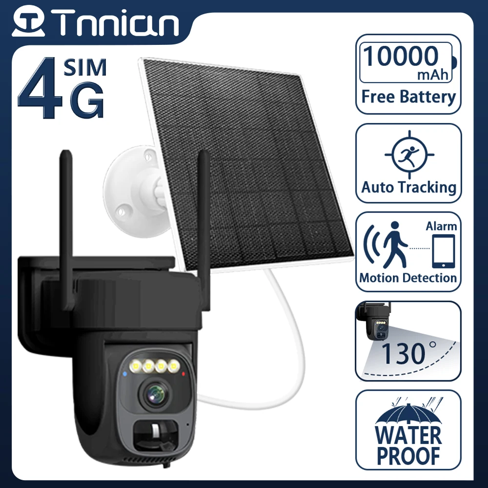

Tnnian 5MP 4G SIM Card Solar Camera Built-In Battery PIR Motion Detection Outdoor Security CCTV Surveillance PTZ WIFI Camera