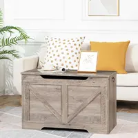 Storage Bench, 29.5” Retro Wooden Storage Chest with U-Shaped Cut-Out Pull, Safety Hinge, Easy Assembly for Toy Box Organizer 1