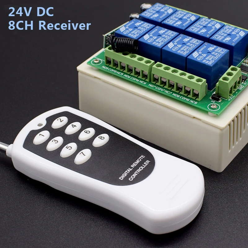 8 Channel RF Wireless Remote Control Switch DC 12V 24V & Remote Control System Receiver 8 Button Transmitter 433MHz 8CH Relay