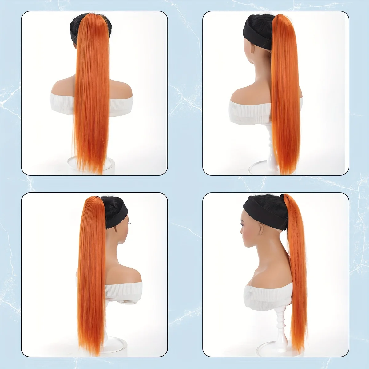 28inch Synthetic Long Straight Ponytail Wig Extension for Women Soft Heat-Resistant Hair with Elastic Rubber Band Ponytail