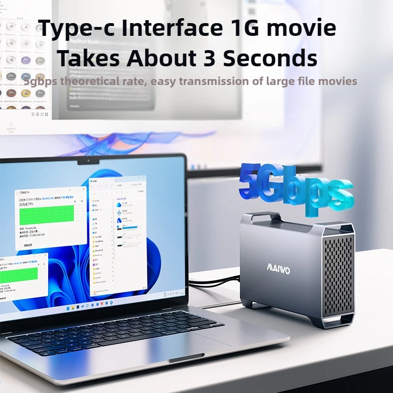 MAIWO 3.5인치 HDD 케이스 SATA to USB3.0 Type-C Gen2 어댑터 듀얼 베이 도킹 스테이션 하드 드라이브 인클로저 48TB 용량 지원