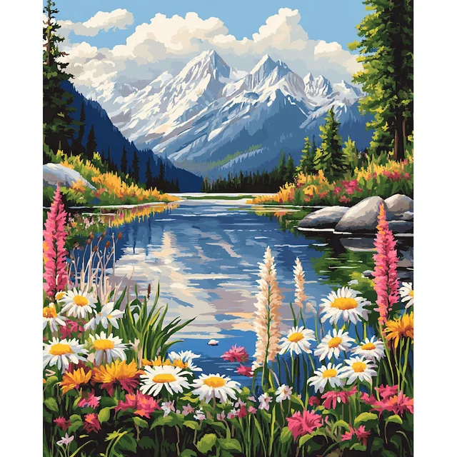 GATYZTORY-Analyste de peinture à l'huile par numéros pour adultes, paysage peint à la main, dessin de montagne et de forêt, gérer par numéros 1