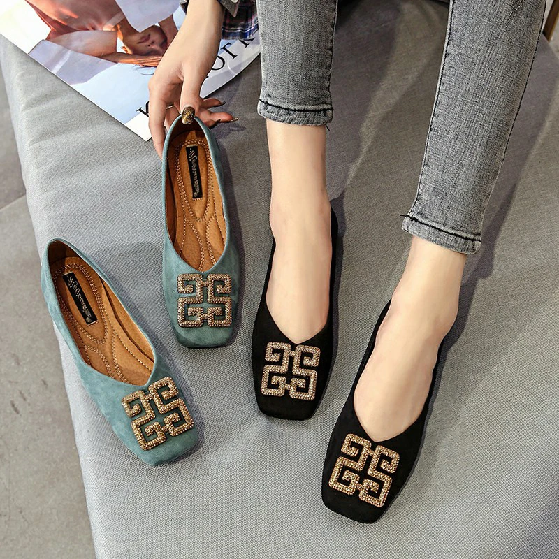 Flat Shoes for Women's Spring New Square Toe Versatile Shallow Cut Low Heel Women's Shoes Loafers Women Large Size 44 45 46 4
