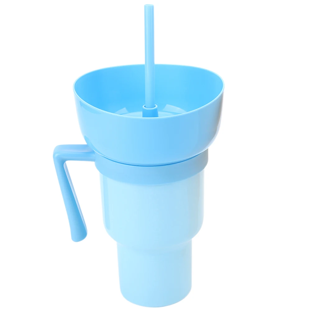 1000ml Snack Cups Straw Leak-Proof Snack and Drink Cup Popcorn Beverage Cup 2 In 1 Color Changing Cinema Home Travel snack bowl drink cup