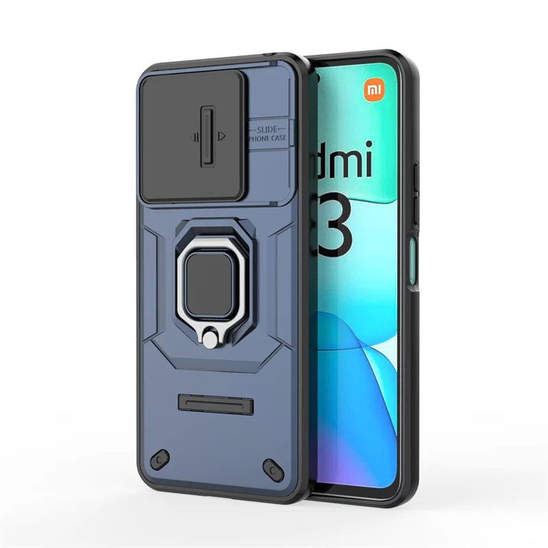 Slide Camera Ring Holder Armor Phone Case with Magnetic Back Cover