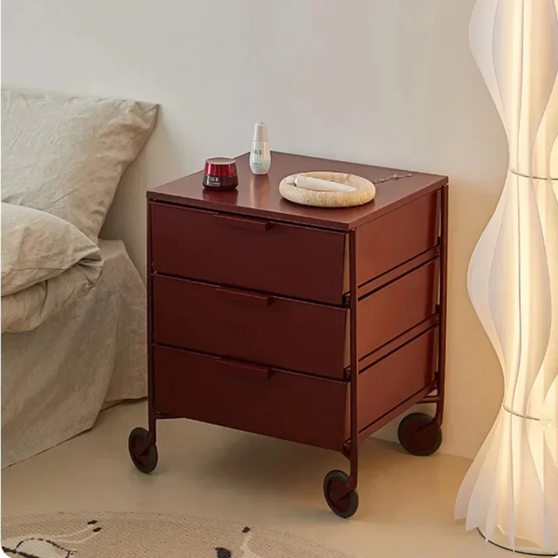 PK1: Colorful Dopamine Mobile Storage Cabinet, Pink Trolley Organizer, Compact Bedside Table, Modern Home Storage Unit