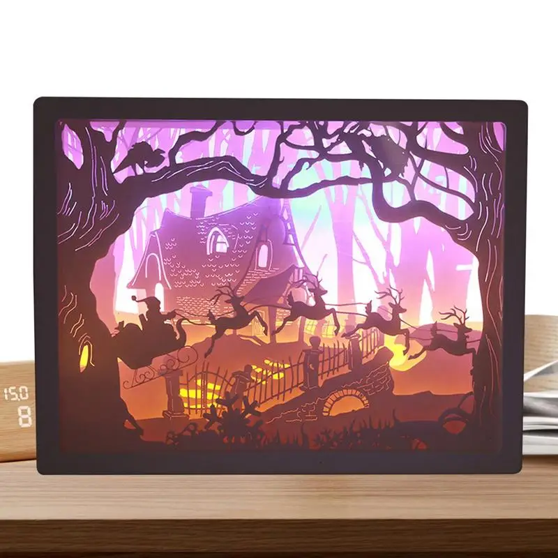 Papercut Light Box Exquisite Paper Carving Artistic Lamp Christmas Decorations For Children's Room Living Room Bedroom Study