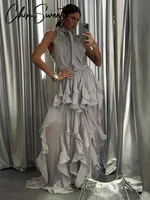 Nouvelle Robe Longue Plissée à Volants Superposés pour Femme, Style Empire Sans Manches avec Lacets, Collection Printemps-Été 2026 6