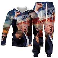 Trump Hooded Suit 2024 July 4 Independence Day Hoodies Sweatpan Set Trump Fans Summer Long Sleeve 2 Piece Men Women Clothing 1
