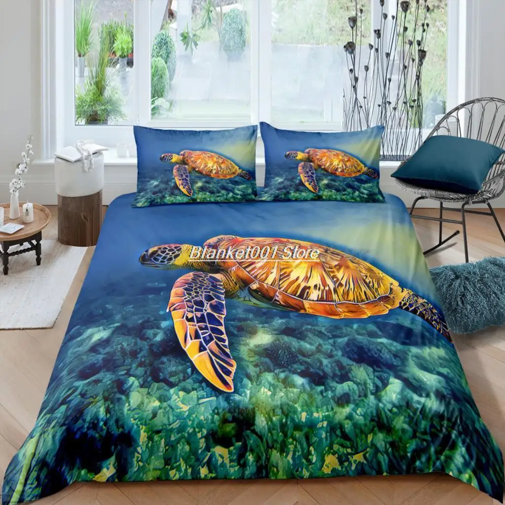 

Home Textiles Luxury 3D Sea Turtle Print Duvet Cover Set 2/3 Pcs Pillowcase Kids Bedding Set AU/EU/UK/US Queen and King Size