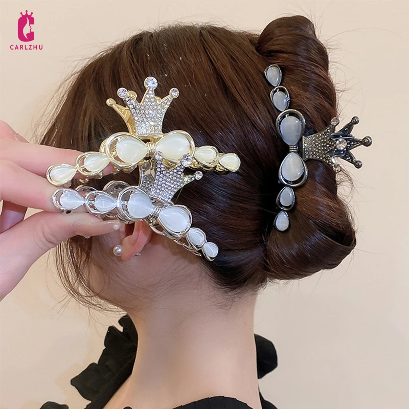 

Luxury Rhinestone Opal Stone Crown Butterfly Hairpin Shark Clip Hair Claws for Women Palace Style Party Jewelry