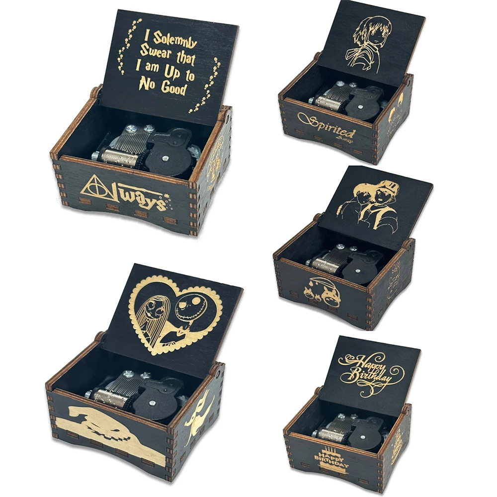 Wooden Music Box Creative Spring Music Box Laser Engraving Gift Giveaway Stall Toy Display
