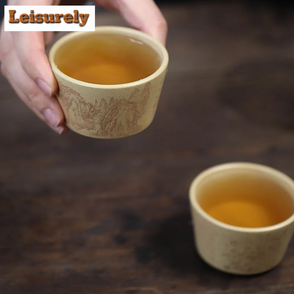 70ml Handmade Yixing Purple Sand Teacup Engraving Lotus Master Cup Small Tasting Tea Bowl Chazhan Puer Mug Chinese Zisha Teaset