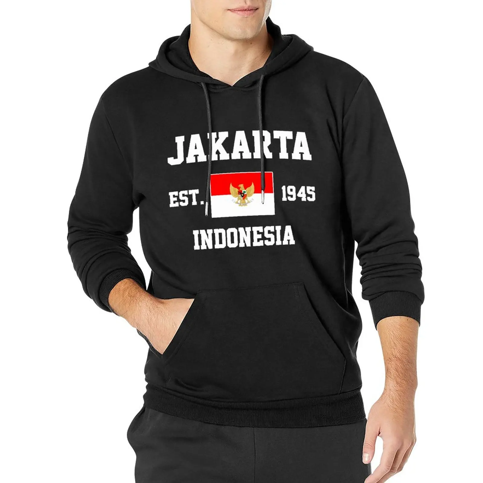 

Men Women Hoodies Indonesia EST.1945 Jakarta Capital Hoodie Pullover Hooded Hip Hop Sweatshirt Cotton Unisex