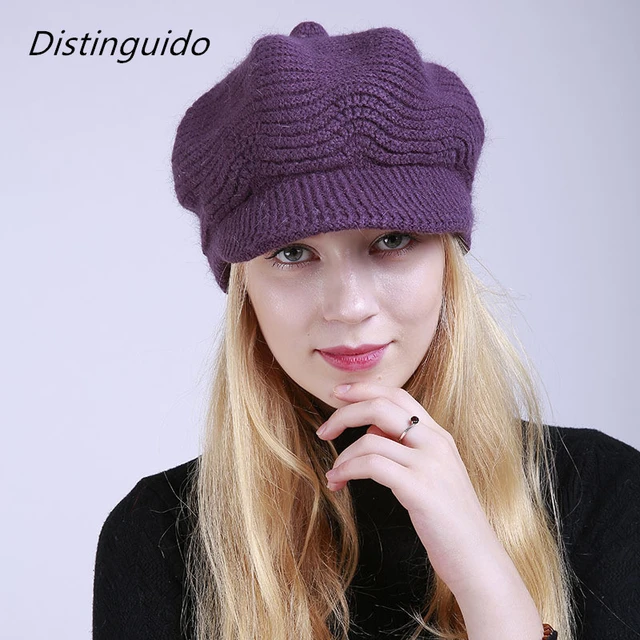 Gorro de liso para mujer, gorro de lana merina con boina de punto para clima frío, 100% - AliExpress